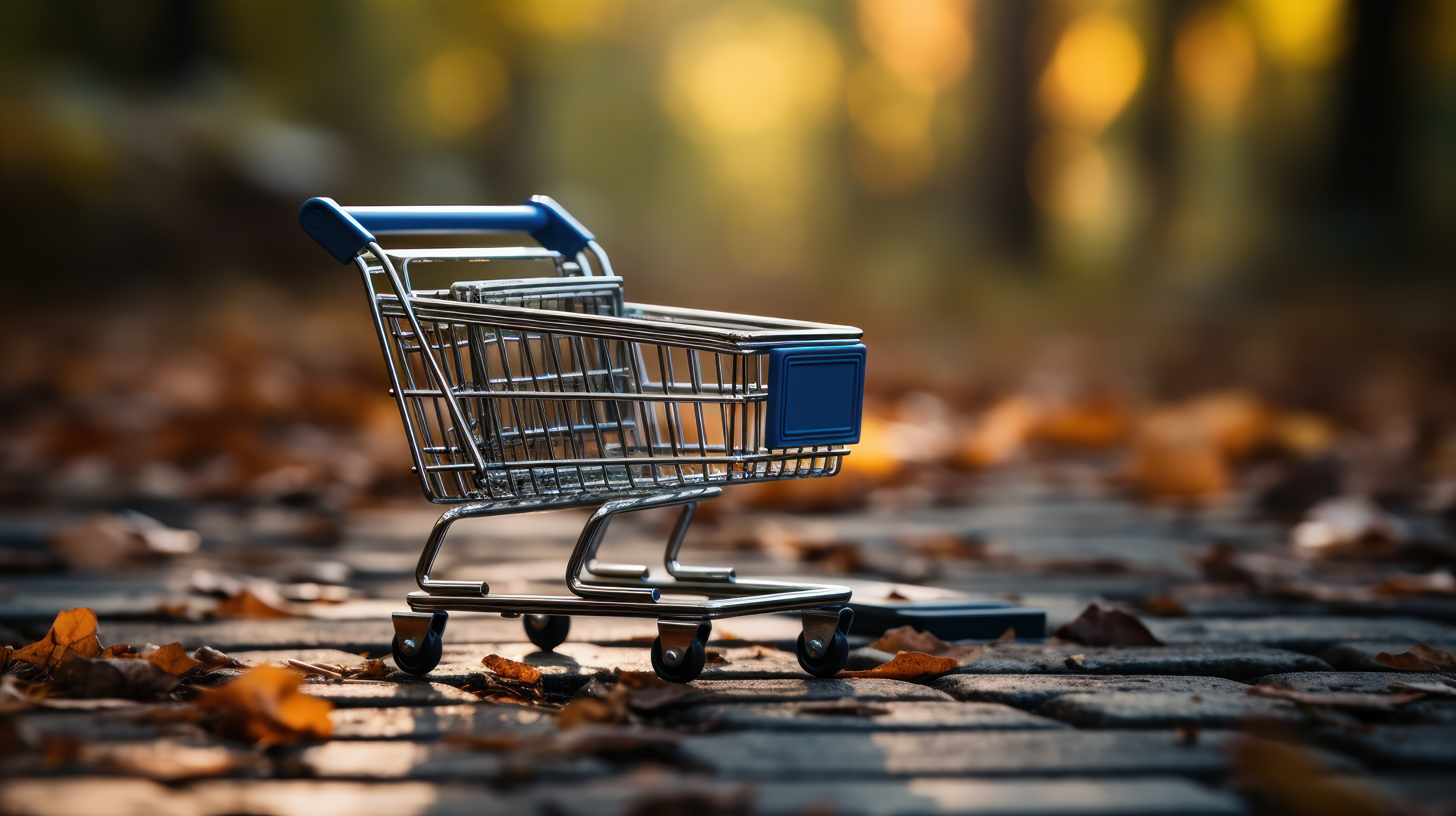 Shopping cart placed before a computer.